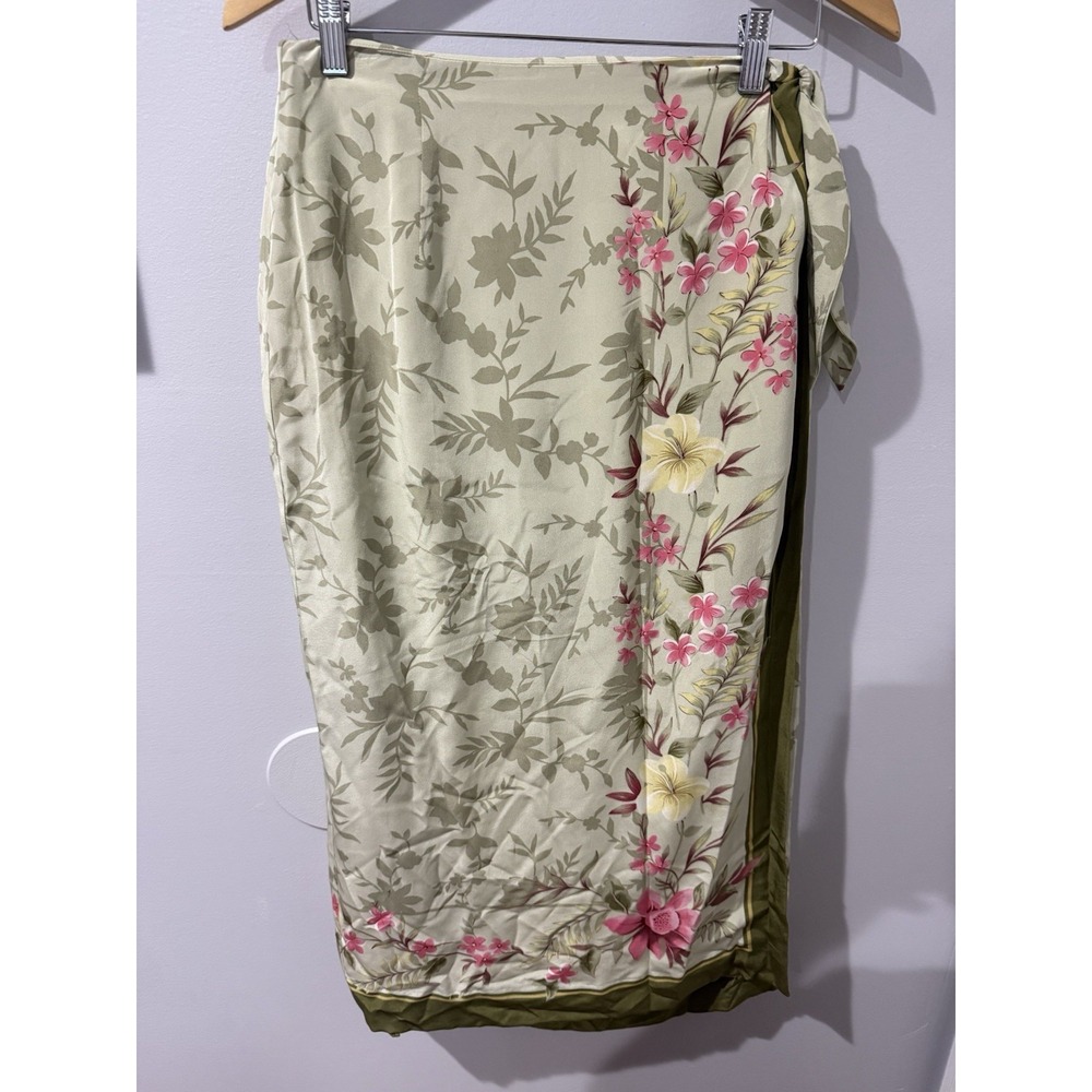 Pendleton Silk Green Sage Floral Wrap Side‎ Tie Boho Fairy Y2K